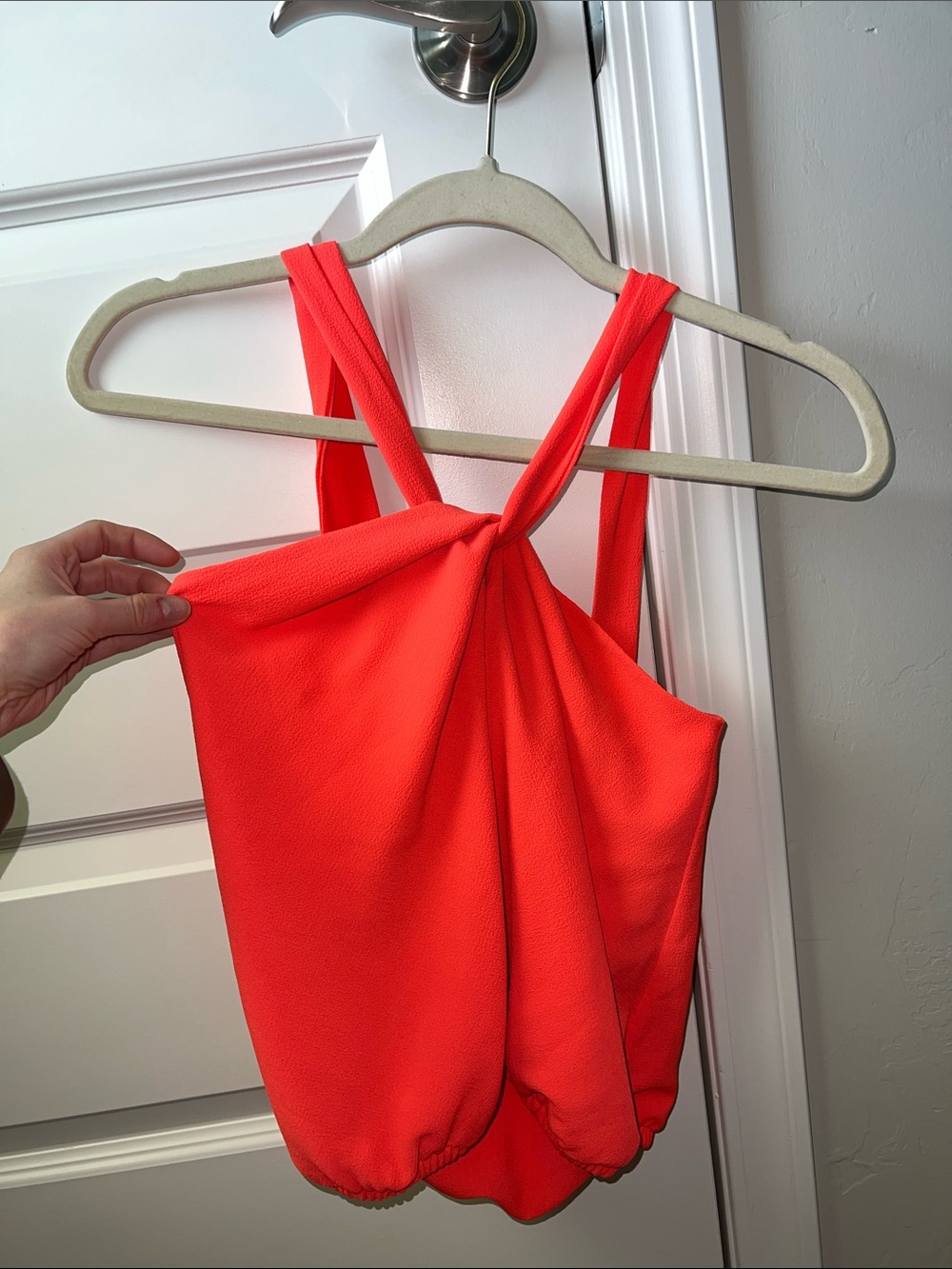 Vici Bright Coral Twist-Front Tank Summer Resort Top